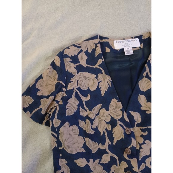Rena Rowan for Saville womens unstructured 4 button blazer top floral blue tan - Picture 3 of 10